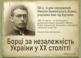 Онлайн проєкт "Борці за незалежність України у ХХ столітті": 130 років із дня народження Миколи Божинського-Божка, учасника бою під Крутами
