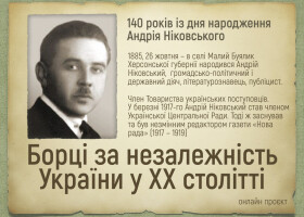 Онлайн проєкт "Борці за незалежність України у ХХ столітті": 140 років із дня народження Андрія Ніковського Онлайн проєкт "Борці за незалежність України у ХХ столітті": 140 років із дня народження Андрія Ніковського
