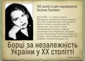 Онлайн проєкт «Борці за незалежність у ХХ столітті»: 100-річчя Оксані Попович